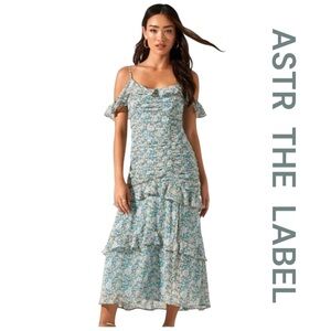ASTR THE LABEL Daisy Dell Floral Ruffle Off the Shoulder Midi Dress, Size S.
